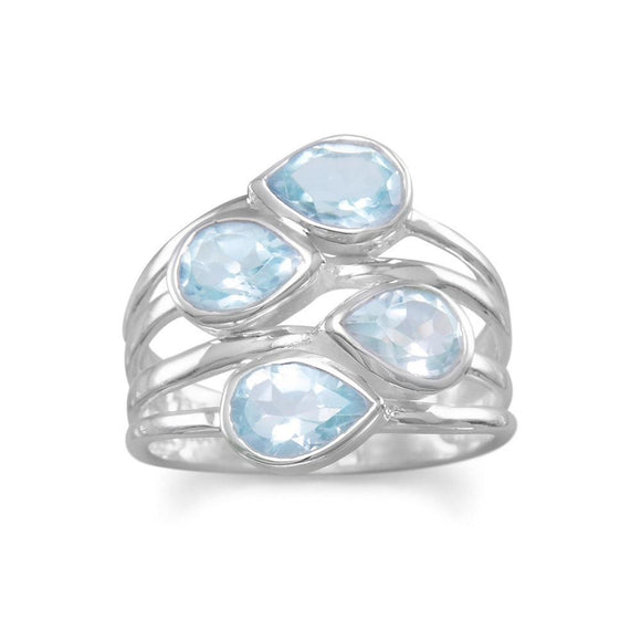 Sterling Silver Pear Blue Topaz Ring