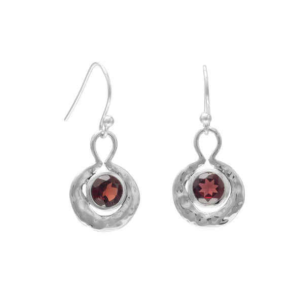 Sterling Silver Hammered Garnet Earrings