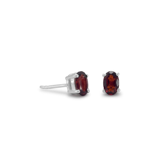 Sterling Silver Oval Garnet Studs