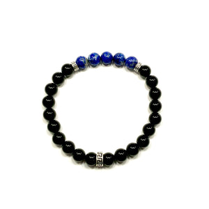 Greek Key Lapis Lazuli and Onyx Bracelet