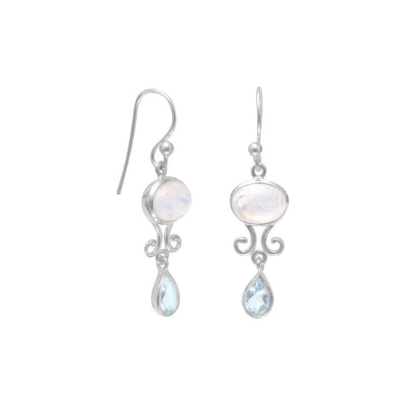 Sterling Silver Moonstone & Blue Topaz Earrings