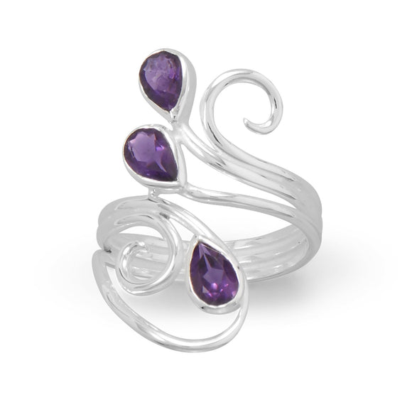 Amazing Sterling Silver Adjustable Swirl Amethyst Ring