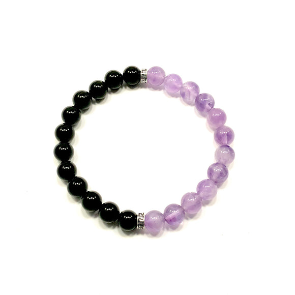 Half & Half Polished Onyx & Lavender Amethyst Bracelet